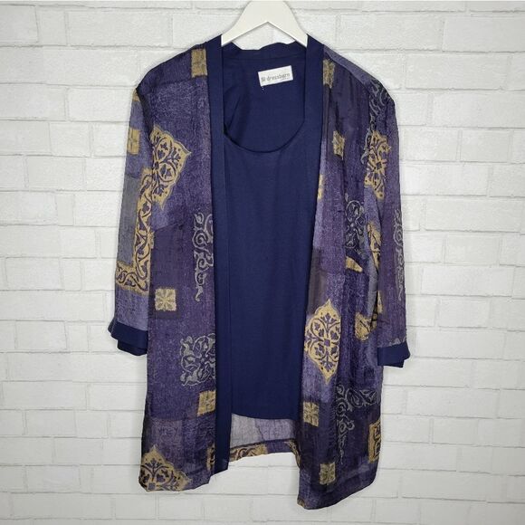 dressbarn Tops - Dressbarn VINTAGE 90s Blue Green Chiffon Cardigan Blouse